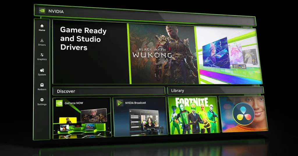 واجهة تطبيق NVIDIA لإدارة كرت الشاشة.