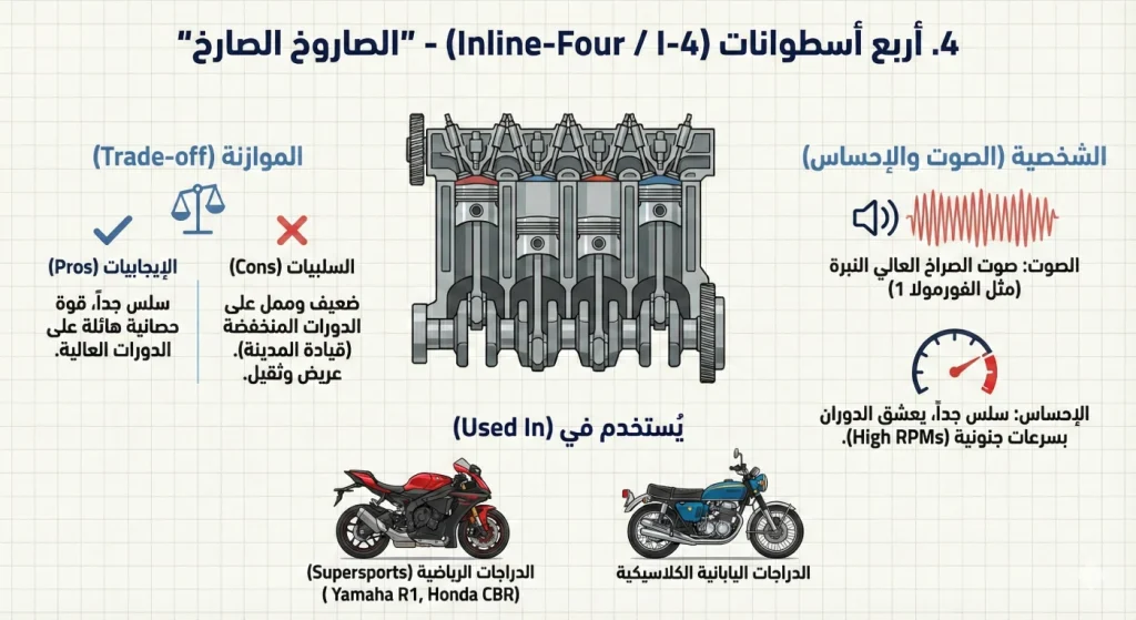 محرك رباعي الأسطوانات المتراصفة للدراجات الرياضية
