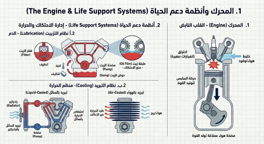 أنظمة دعم حياة المحرك: التزييت والتبريد