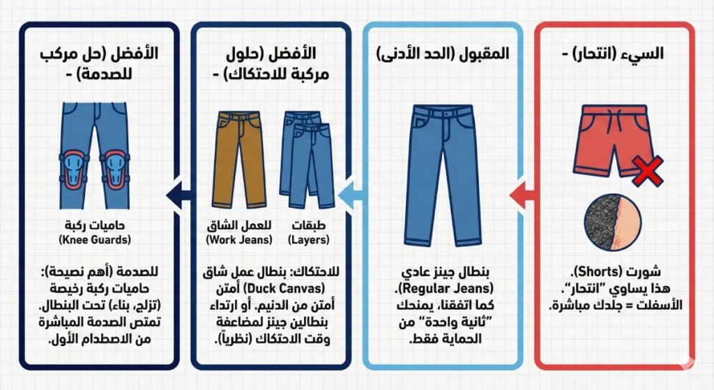 بدائل البنطال الواقعية: جينز عمل سميك مع حاميات ركبة رياضية
