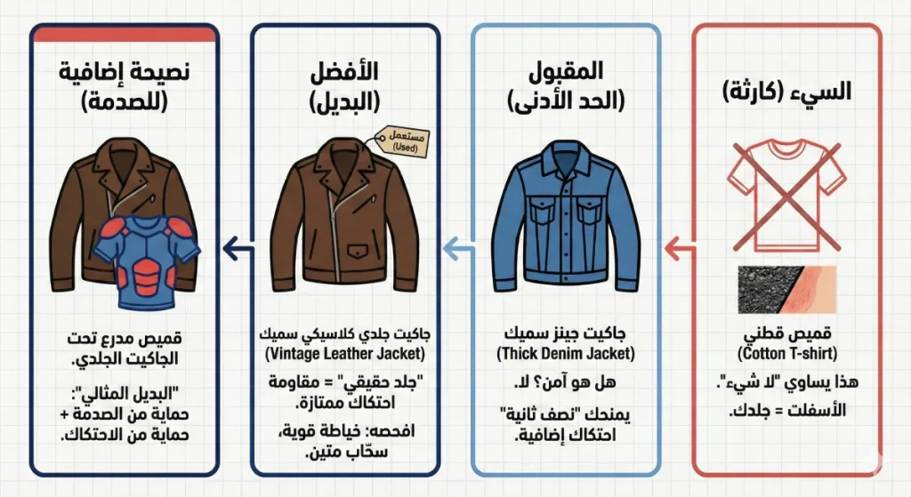 بدائل الجاكيت الواقعية: جاكيت جلدي سميك من سوق البالة فوق قميص مدرع