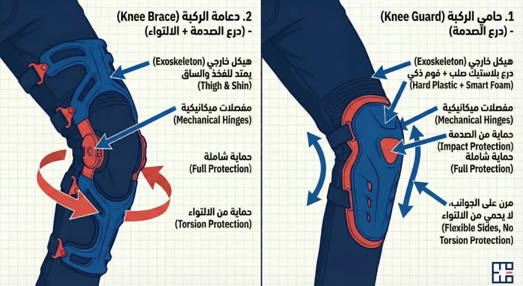 الفرق بين حامي الركبة للصدمات ودعامة الركبة ضد الالتواء