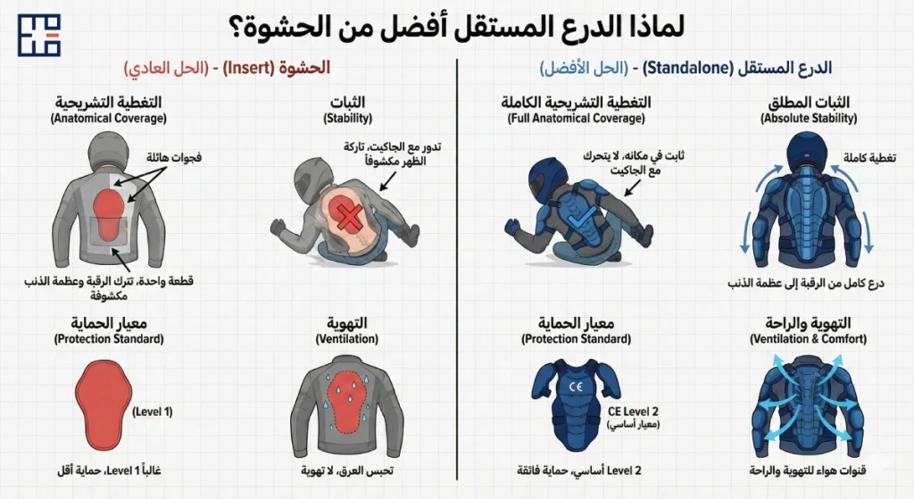 مقارنة بين درع الظهر المستقل وحشوة الجيب الإسفنجية