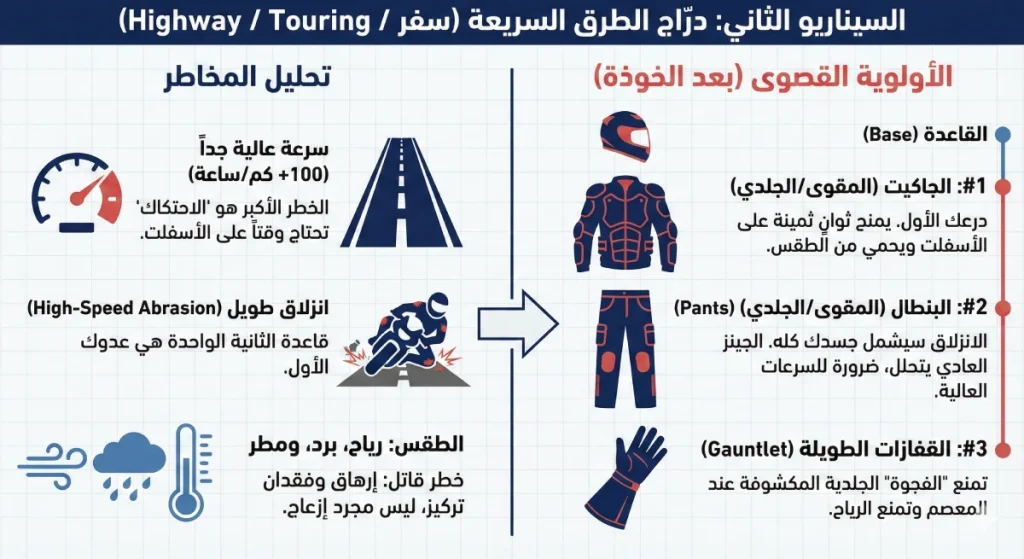 درّاج على طريق سريع بعتاد كامل مقاوم للاحتكاك