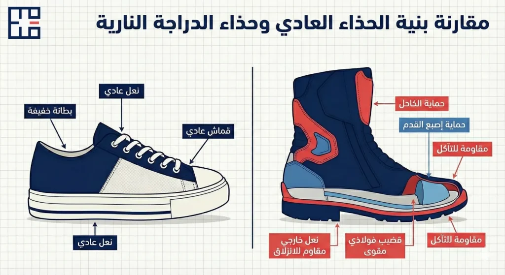 مقارنة بنية الحذاء العادي وحذاء الدراجة النارية من الداخل
