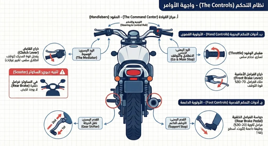 خريطة أدوات التحكم في الدراجة النارية لليدين والقدمين