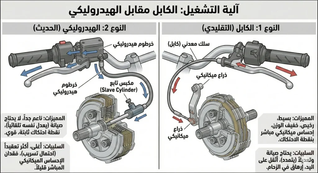 آلية تشغيل القابض: الكابل مقابل النظام الهيدروليكي