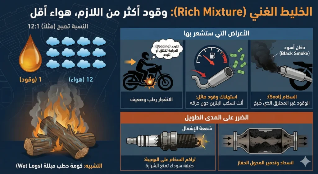 أعراض الخليط الغني: دخان أسود وسخام على شمعة الإشعال