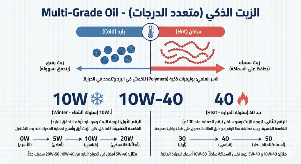 سلوك الزيت متعدد الدرجات 10W-40 بين البرودة والحرارة
