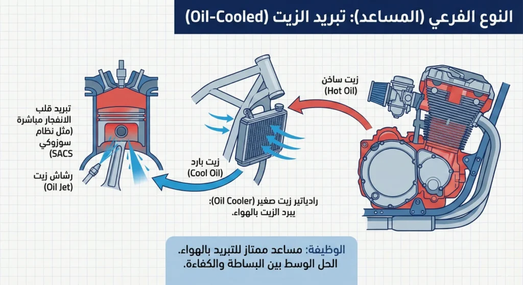 مبرد زيت صغير في مقدمة دراجة نارية هوائية التبريد