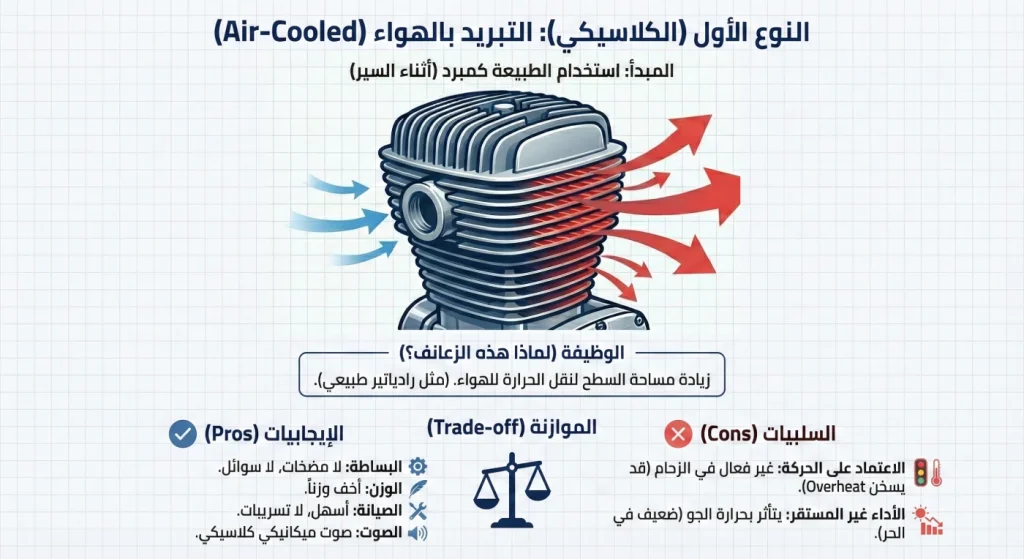 زعانف التبريد الهوائي على أسطوانة محرك دراجة كلاسيكية