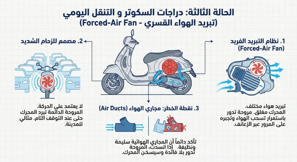 سكوتر بنظام تبريد هوائي قسري بمروحة دائمة