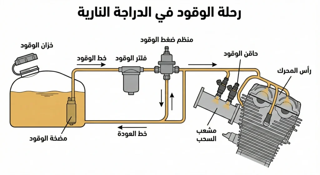 مسار الوقود المضغوط في نظام الحقن مع المضخة داخل الخزان