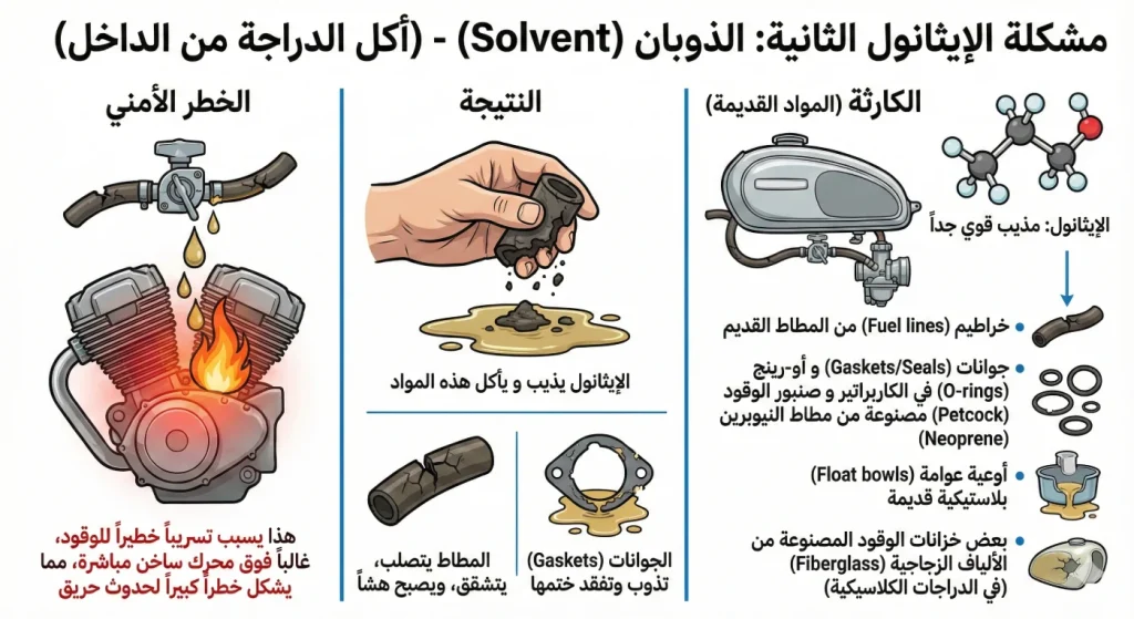 مشكلة الإيثانول الثانية: إذابة الخراطيم والجوانات القديمة