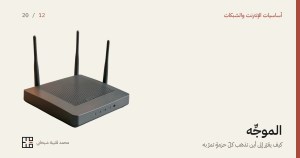 غلاف المقال: موجّه بيتٍ وحده على أرضٍ كريميّة، صفيحةٌ رماديّة داكنة منخفضة سطحها العلويّ مضلَّعٌ بشقوق تهوية، وثلاثة هوائيّات قائمة في مؤخّرتها، وصفٌّ من المصابيح الصغيرة في حرفها الأماميّ، والضوء آتٍ من أعلى اليمين. وفي أسفل الغلاف عنوان المقال وسطرٌ تحته، واسم الكاتب وعلامته.