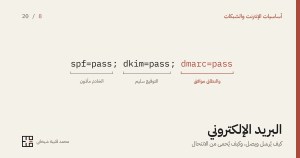 سطر نتائج التحقّق في ترويسة رسالة: spf=pass فالخادم مأذون، وdkim=pass فالتوقيع سليم، وdmarc=pass فنطاق المرسِل الظاهر موافقٌ للنطاق الذي أثبتته المصادقة.