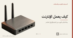 موجِّه بيتٍ، وهو أوّل محطّةٍ يمرّ بها طلبك: صندوقٌ منخفض بسطحٍ معدنيّ مصقول وهوائيّين قائمين، وفي مقدّمته صفٌّ من منافذ الشبكة.
